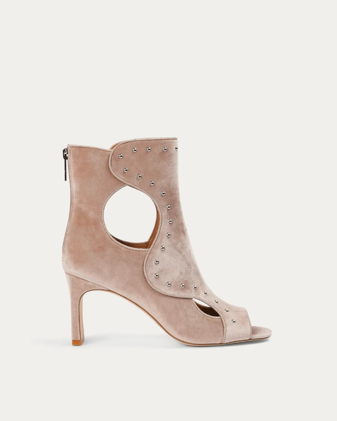 Beige high-heeled ankle boot with cut-out design and stud details- Thuna shoes - Kuwait - KSA 
