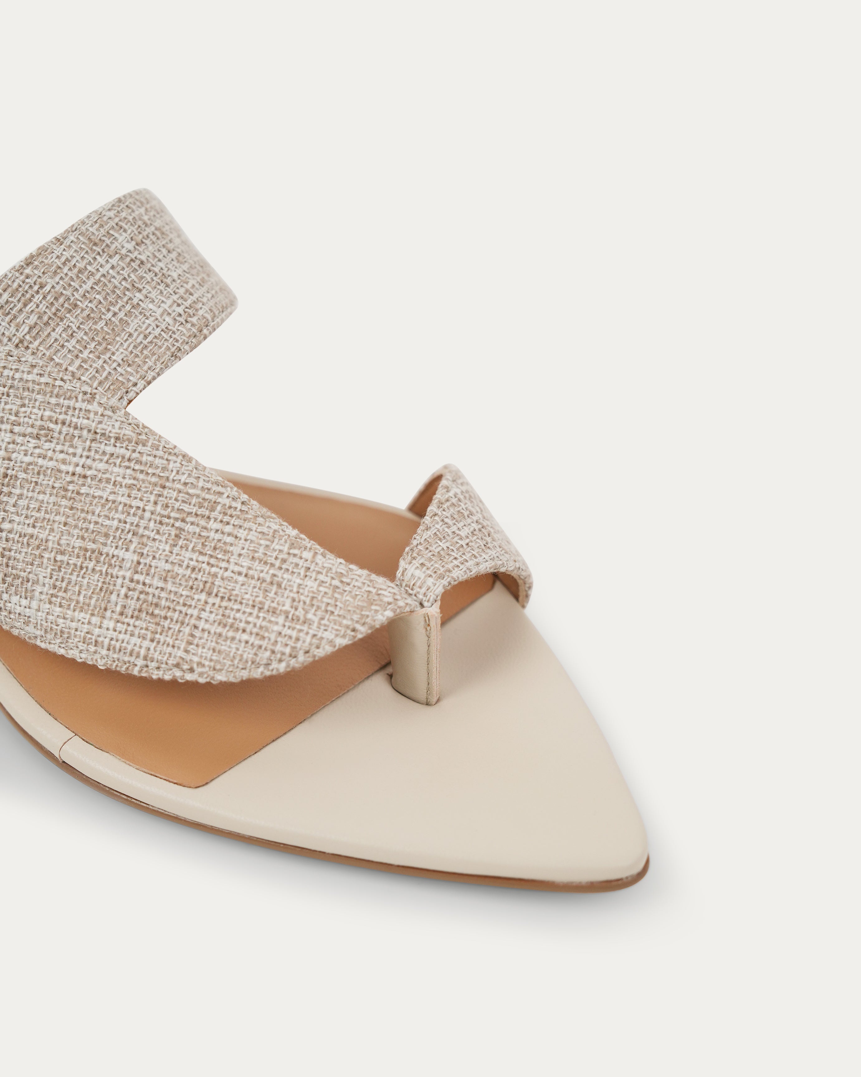 Beige pointed-toe flat with woven strap summer sandal luxury shoes flat Thuna shoes Kuwait & KSA shoes 
