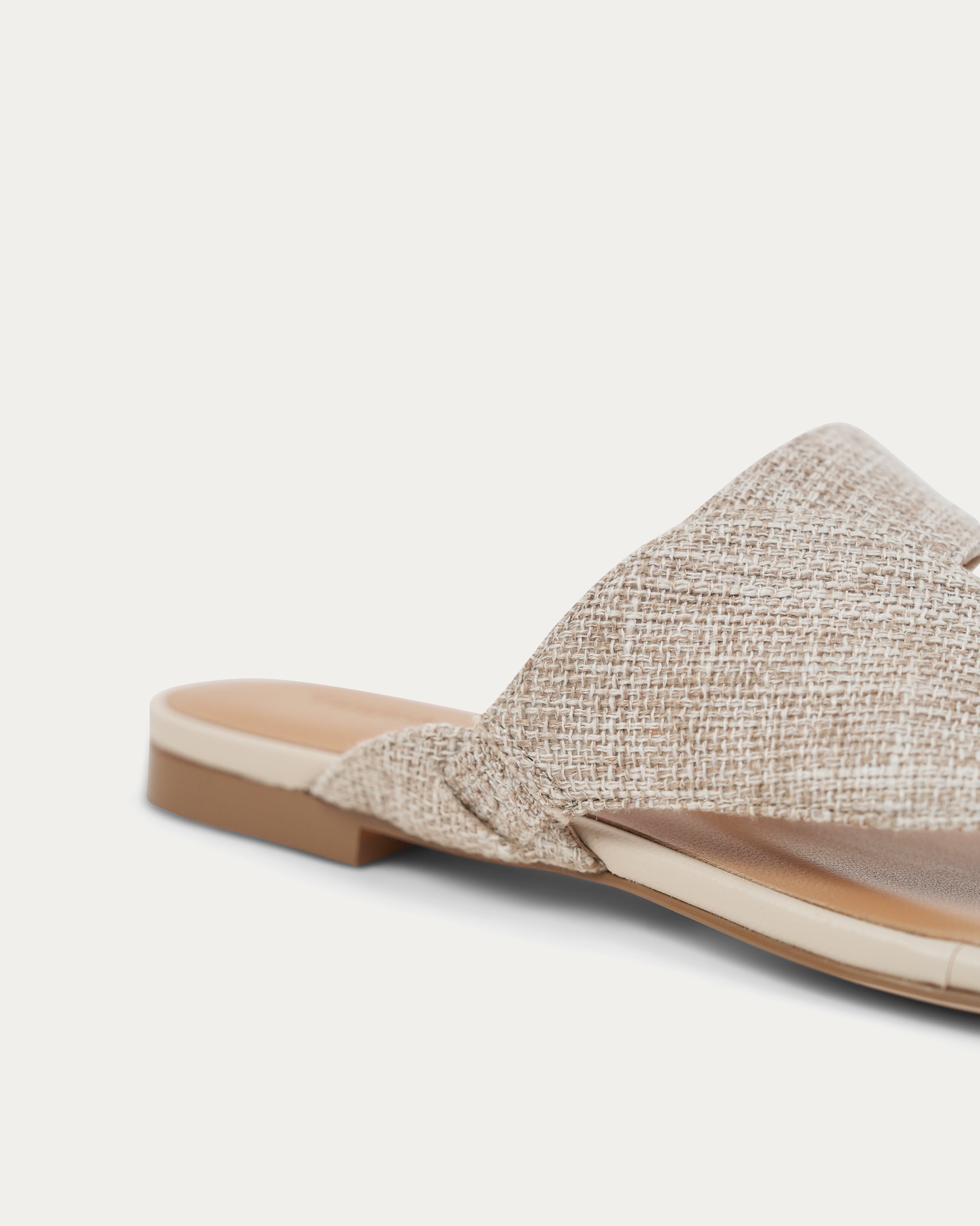 Beige pointed-toe flat with woven strap summer sandal luxury shoes flat Thuna shoes Kuwait & KSA shoes 