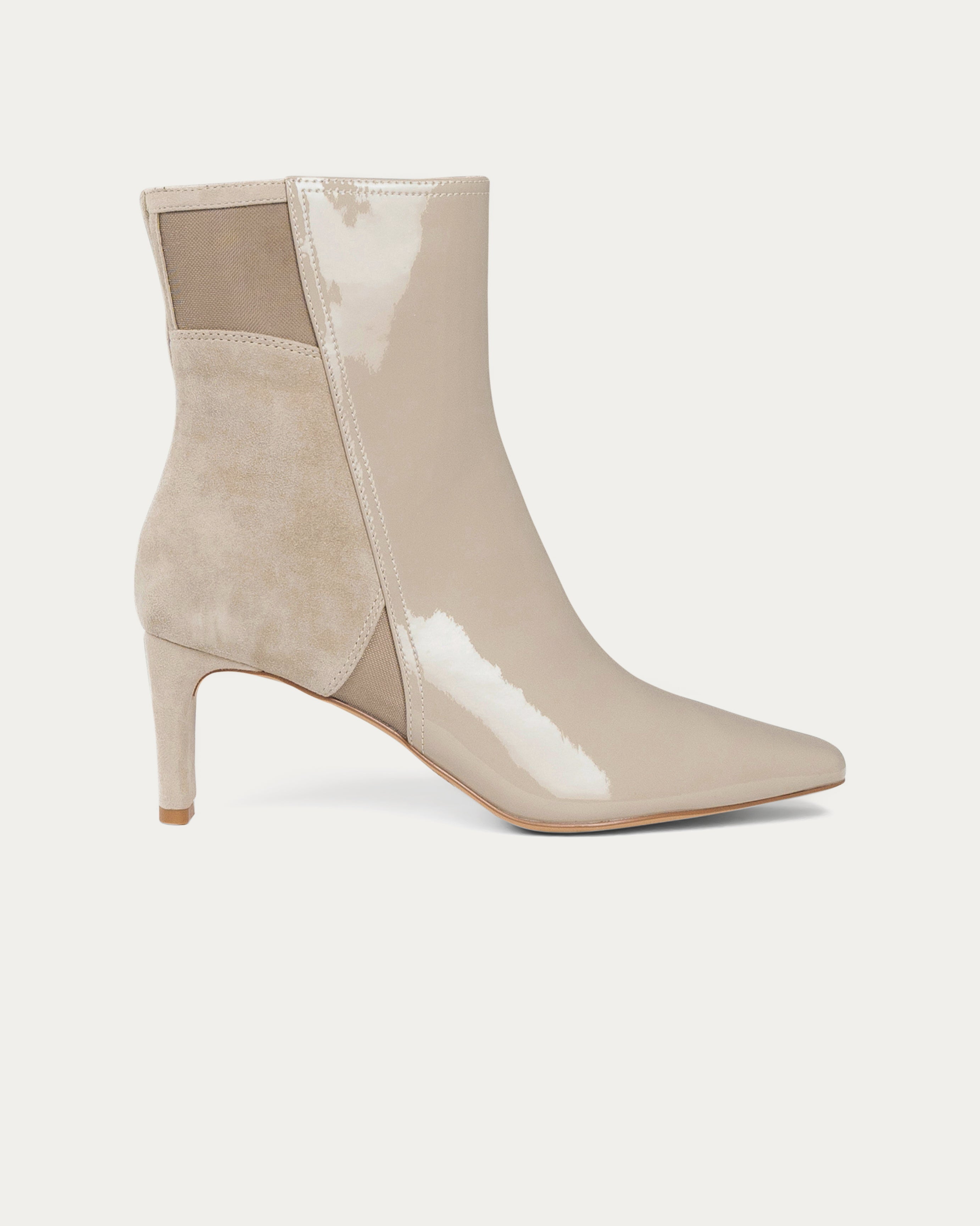 Beige ankle boot with a high heel on a light gray background - Kuwait Shoes - KSA - Qatar- UAE