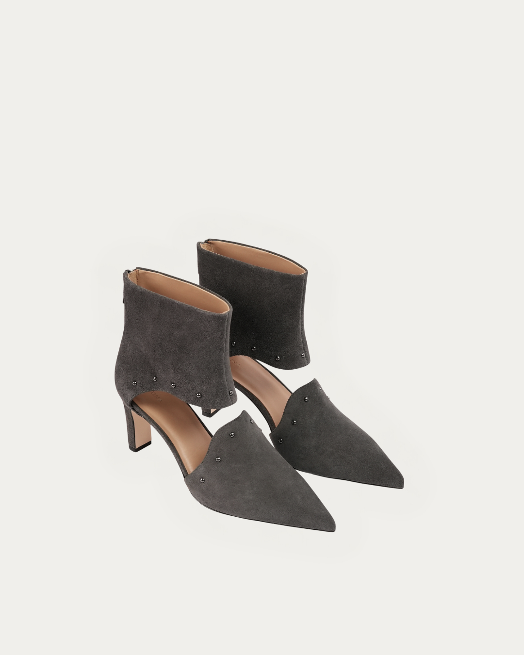 Gray suede ankle boot with stiletto heel - THUNA - KSA