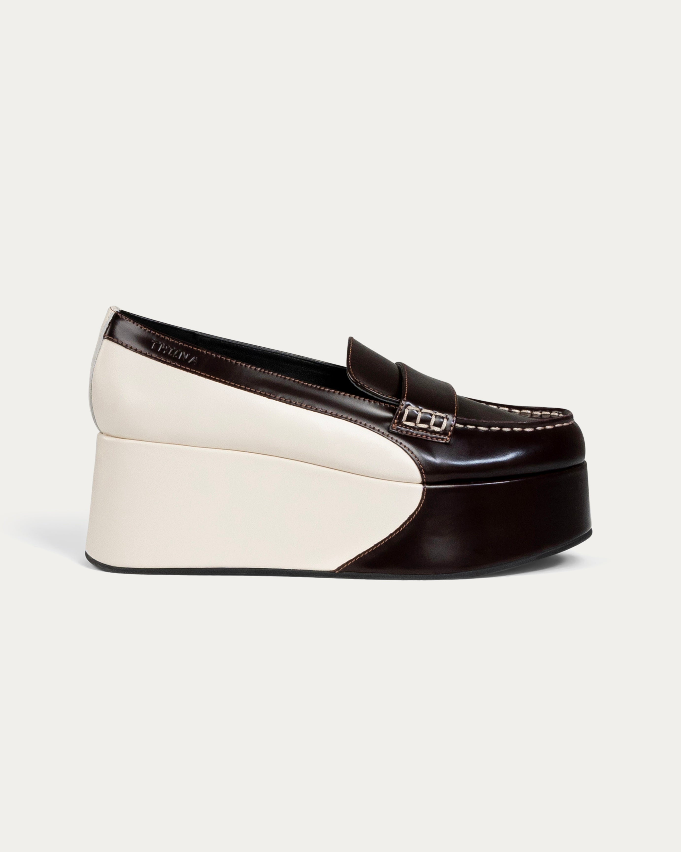 Brown and white wedge shoe  - Neve brown platform loafer - THUNA Kuwait - KSA 
