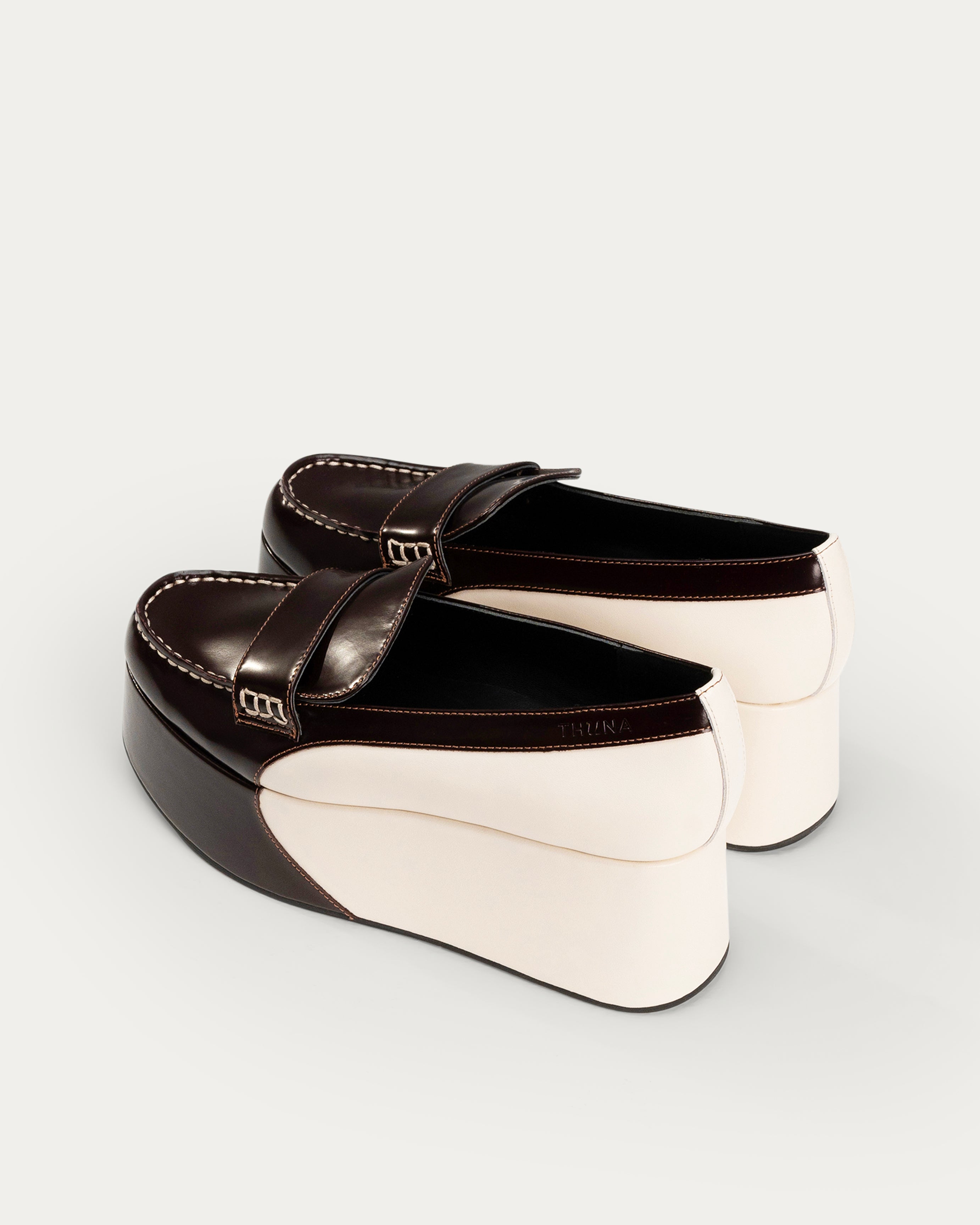 Brown and white wedge shoe  - Neve brown platform loafer - THUNA Kuwait - KSA 