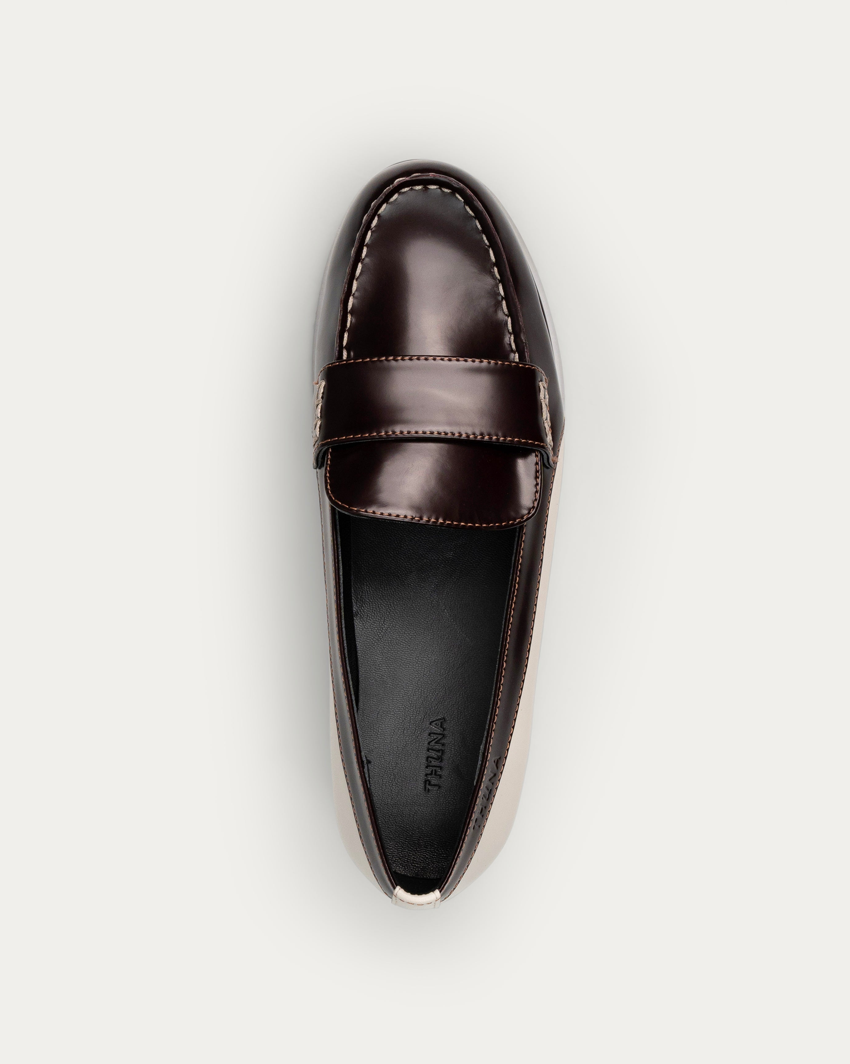 Brown and white wedge shoe  - Neve brown platform loafer - THUNA Kuwait - KSA 